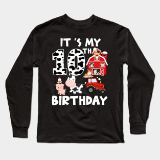 Farm Animals 10 Year Old It's My 10th Birthday Party Bday Girl Long Sleeve T-Shirt